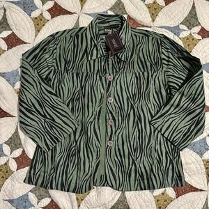 NWT Zuriel Green Zebra Print Button Up Jacket Size L Statement Shacket